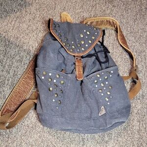 Roxy Blue and Brown Backpack with Gold Accents
